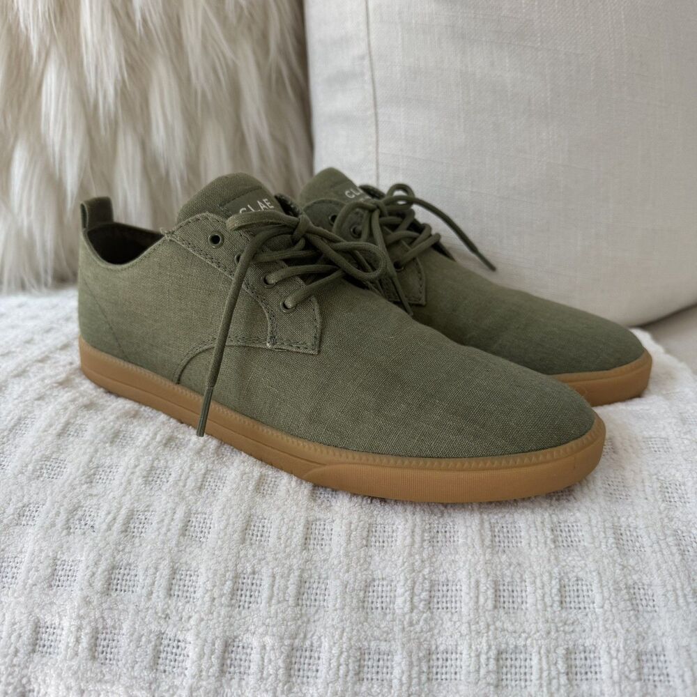 Clae Men's Ellington Casual Sneakers Size 7 Green Vegan Olive Washed Textile